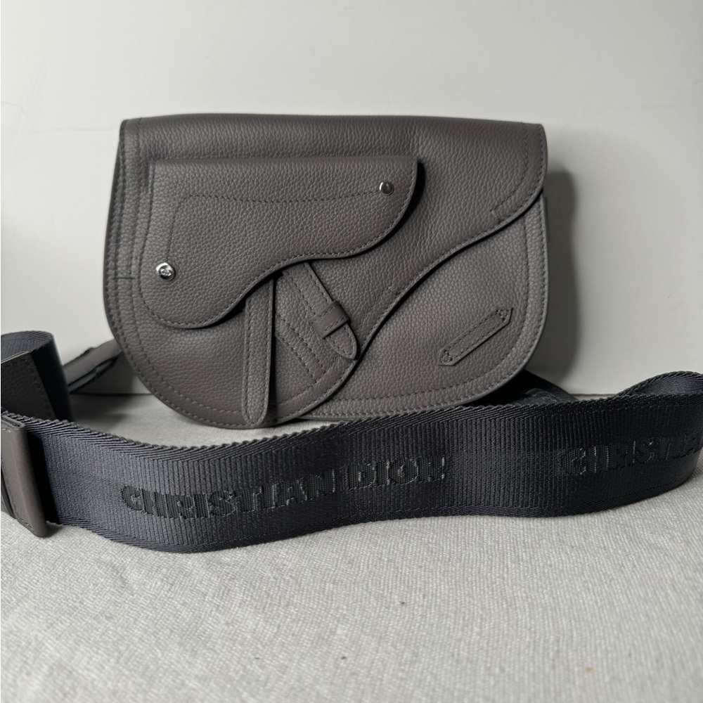 Christian Dior Calfskin Grey Saddle Bag